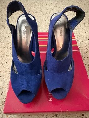 BCBGirls Royal Blue Suede Peep-Toe Slingback Heels